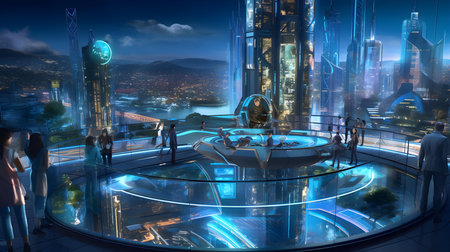 Futuristic city at night as a concept for future and technologyの素材
