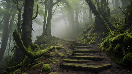 Hiking trail in the rainforest, Madeira island, Portugalの素材