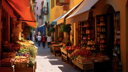 Fruits and vegetables on the street of the old town of Essaouira, Moroccoの素材