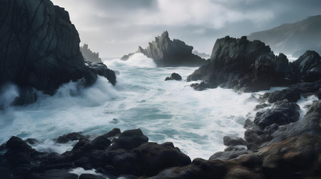 Beautiful seascape with waves crashing on the rocks. Long exposureの素材