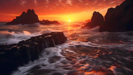 Beautiful seascape at sunset. Nature composition. 3D renderingの素材