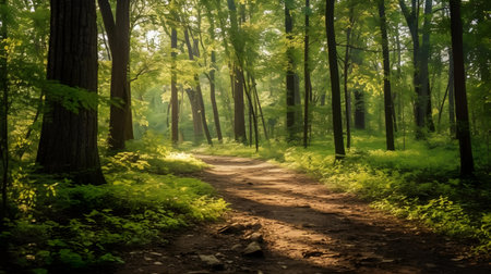 Sunlight in the green forest, spring time, nature series.の素材