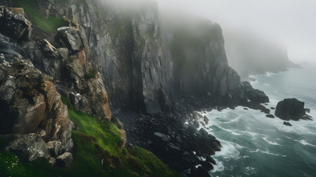 Panoramic view of the cliffs on the Atlantic ocean, Icelandの素材