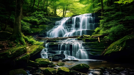 Waterfall in the green forest. Beautiful nature scene. Beauty world.の素材