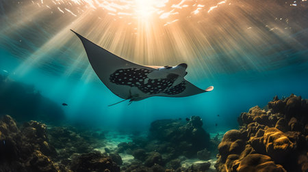 Manta ray in the ocean. Underwater photography of marine life.の素材