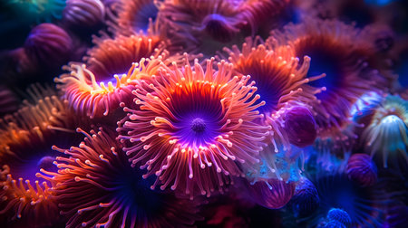 Close up of colorful sea anemone, underwater life background.の素材