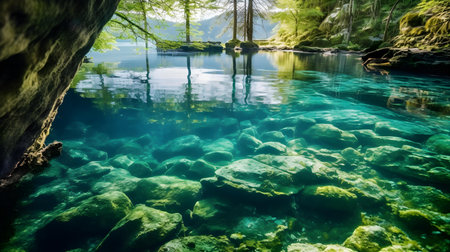 Beautiful view of the crystal clear water of Plitvice Lakes National Park, Croatiaの素材