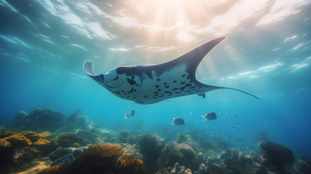 Manta Ray in the Red Sea. Underwater photo of a stingray.の素材