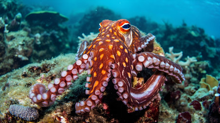 Octopus on a tropical coral reef in the Red Sea, Egyptの素材