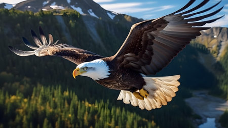 Bald eagle in flight. Alaska. UNITED STATES. Glacier National Park.の素材