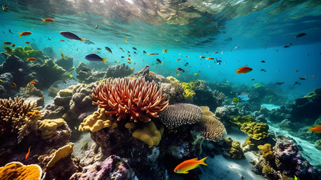 Tropical coral reef with fish and hard corals, underwater landscapeの素材