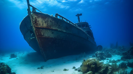 Boat wreck on the seabed in the Red Sea.の素材