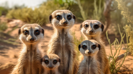 Group of meerkats in the desert, Kalahari desert, South Africaの素材