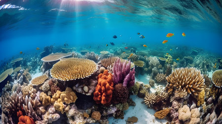 Underwater view of coral reef and tropical fish. Seascape.の素材