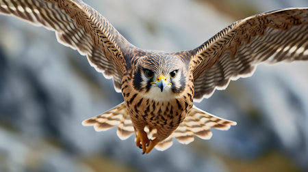 Common kestrel (Falco tinnunculus) in flightの素材