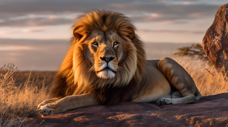 Male lion in the Okavango Delta, Botswana, Africaの素材