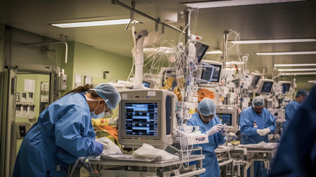 Team surgeon at work in operating room. Group of surgeons in operating room.の素材