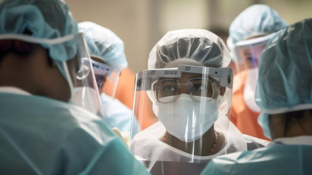 Team surgeon at work in operating room, shallow depth of field.の素材