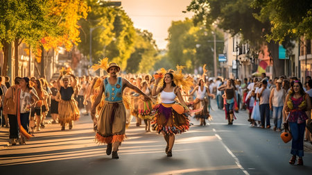 Participants in the Garibaldi Festival in Milan. Garibaldi Festival is an annual festival that takes place on the city of Milan.の素材