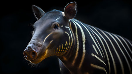 Portrait of a zebra on a black background with copy spaceの素材