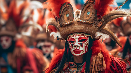 Participant in the Barranquilla Carnival in Barranquilla, Colombia. Barranquilla Carnival is one of the biggest carnivals in the worldの素材