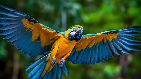 Macaw parrot flying in the forest,beautiful macawの素材