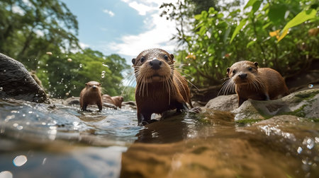 Group of Asian small-clawed otters (Lutra lutra)の素材