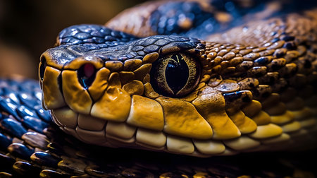 Close-up of the eye of a viper (Reticulated python)の素材
