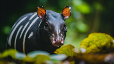 Close up of a cute little tapir in the rainforest.の素材