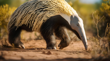 Cute anteater walking on the ground in the desert, South Africaの素材