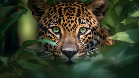 Leopard portrait in the jungle, Panthera onca, Big catの素材