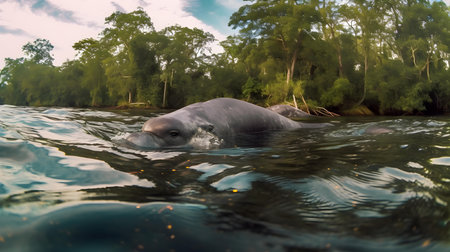 Dolphin swimming in the water in the rainforest, Sri Lankaの素材