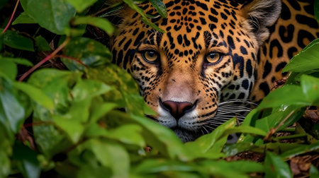 Portrait of a leopard in the jungle. Panthera oncaの素材