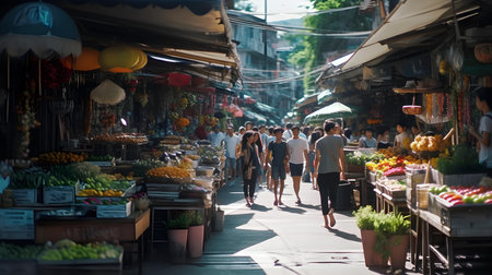 Unidentified Thai people walking on street market in Bangkok, Thailand.の素材