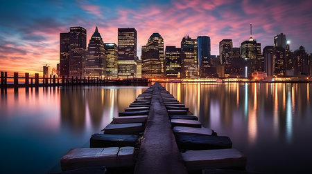 Chicago downtown skyline at dusk, Illinois, United States of America.の素材
