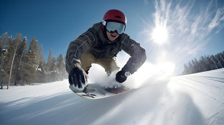 Snowboarder jumping in the mountains. Extreme winter sports. 3d renderingの素材