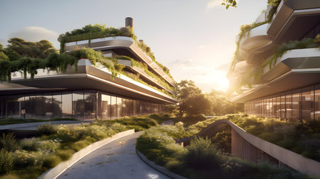 Modern architecture in the city at sunset. Perspective view of modern architecture.の素材