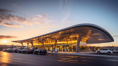 Barcelona airport terminal at sunset.の素材