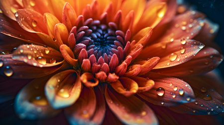 Close-up of orange chrysanthemum with water dropsの素材