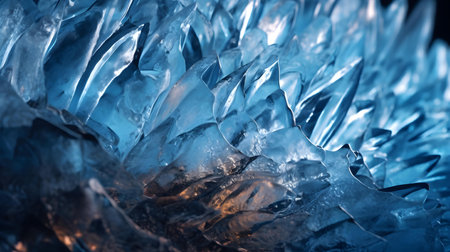 Close-up of ice crystal in blue tone. Abstract background.の素材
