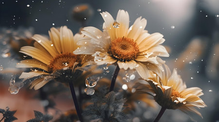 Beautiful daisies in a vase with water drops.の素材