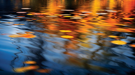 Reflection of autumn leaves in the water. Abstract background for design.の素材