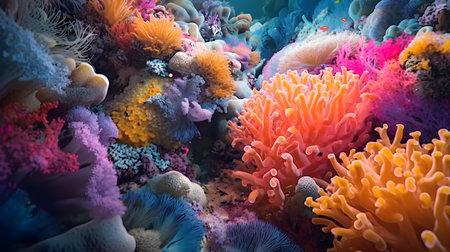 3D Illustration of a Colorful Coral Reef, Underwater Worldの素材