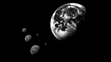 Planet earth in space with moon and stars. 3D illustration.の素材