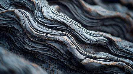 abstract background of black and gray wavy layers of rock.の素材