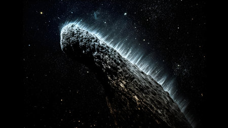 Comet in the night starry sky. 3D rendering.の素材