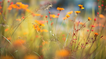 Colorful wildflowers in the meadow with soft focus backgroundの素材