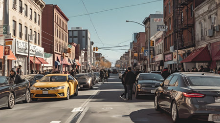 Manhattan street scene. New York is the most populous city in the United Statesの素材