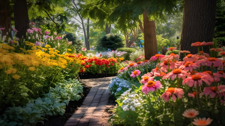 Flower garden with colorful flowers in the public park at morning.の素材