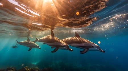 Dolphins swimming in the blue water of the Caribbean Sea, Cubaの素材